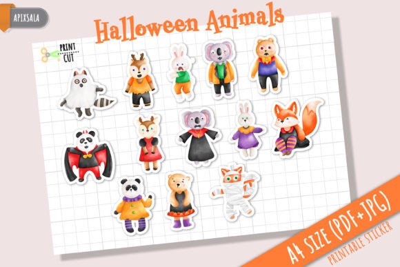 Download Cute Halloween Animal Printable Sticker - Premium Bundle